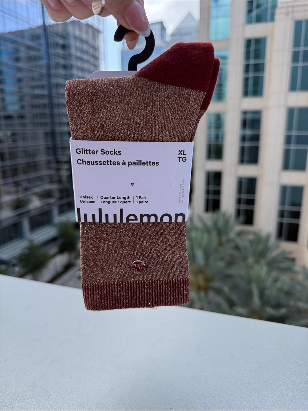 Lululemon Glitter Socks Rose Gold Currant XL NWT